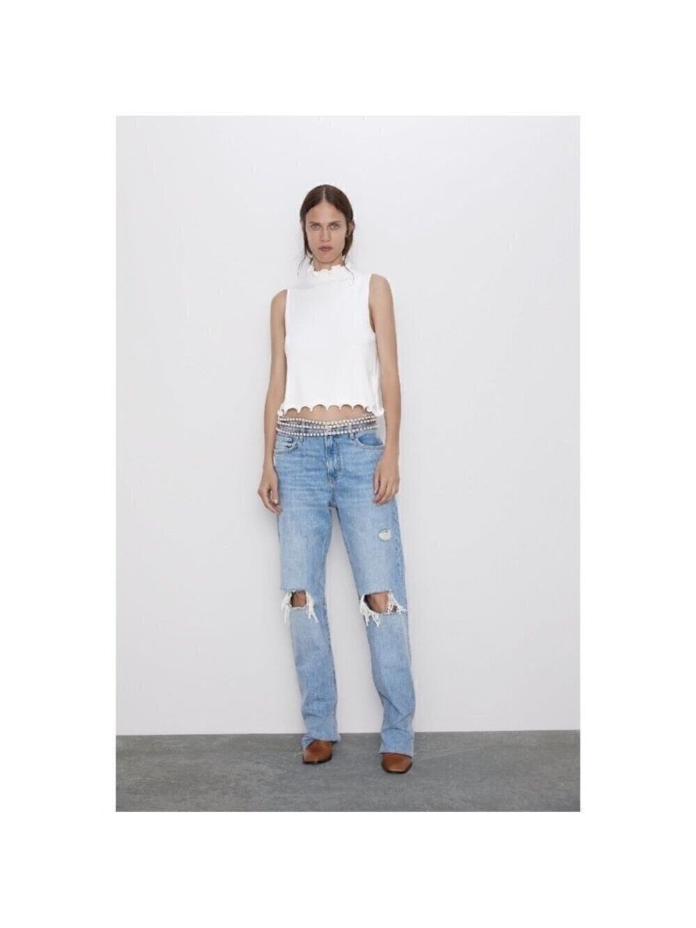 Zara | Scalloped Knit Top In White